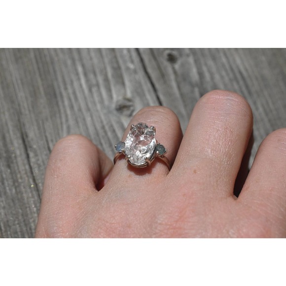 Raw Sapphire Engagement Ring Rough Diamond Wedding Band Unique Graduation - Picture 2 of 6